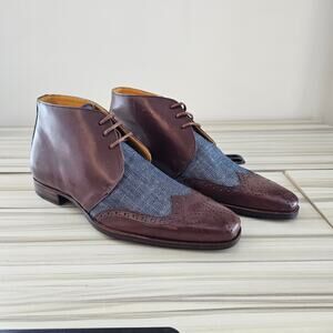 Undandy Men's Brown Denim Chukka Ankle Lace up Leather Boots Size 38